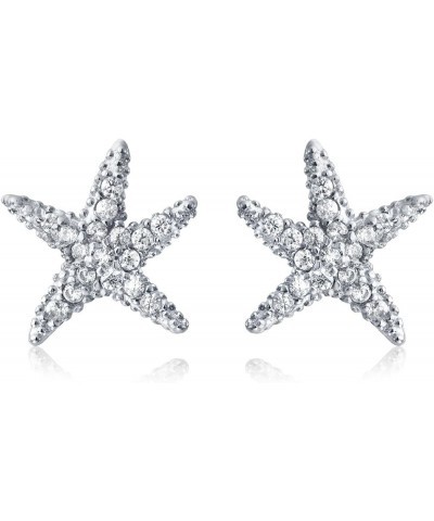 Delicate Nautical Beach Pave CZ Cubic Zirconia Starfish Stud Earrings For Women 14K Rose Gold Plated .925 Sterling Silver Sil...