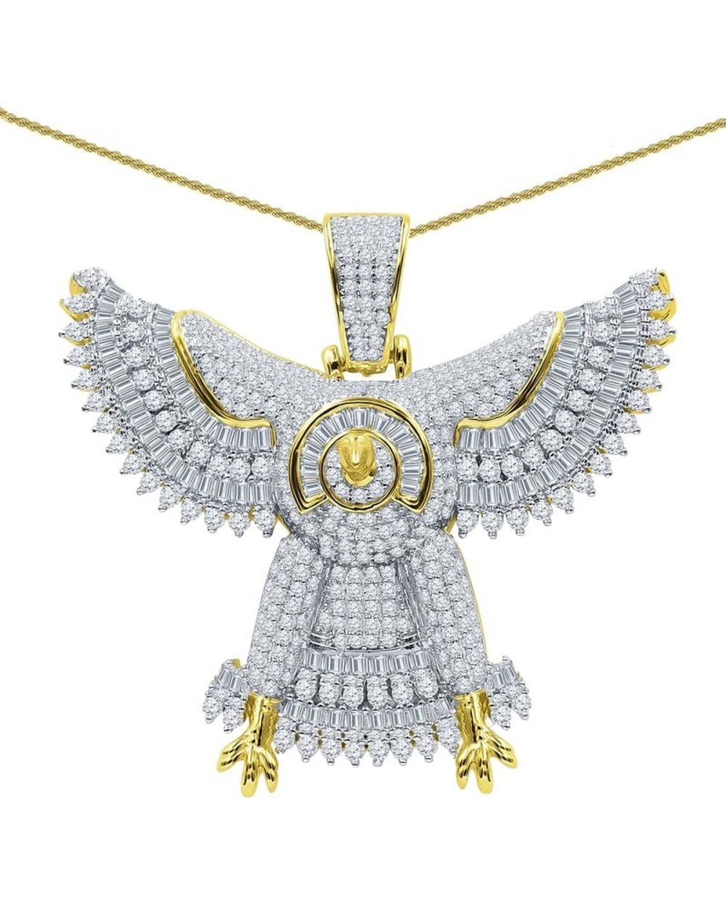 Real Genuine Authentic Sterling Silver 2.75 Ctw. Simulated Diamond 14K Gold Finish Flying Wings Eagle CEO Charm Pendant +Free...