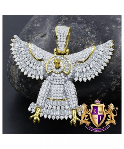 Real Genuine Authentic Sterling Silver 2.75 Ctw. Simulated Diamond 14K Gold Finish Flying Wings Eagle CEO Charm Pendant +Free...