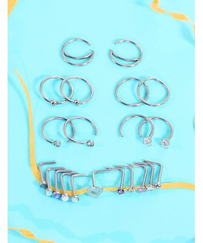 Nose Rings 16pcs 18g Nose Screw Rings Surgical Steel Piercing Jewelry Straight L Screw Clear CZ Nose Piercing Jewelry Silver ...