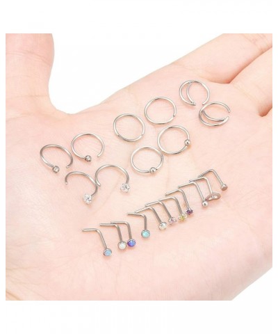 Nose Rings 16pcs 18g Nose Screw Rings Surgical Steel Piercing Jewelry Straight L Screw Clear CZ Nose Piercing Jewelry Silver ...