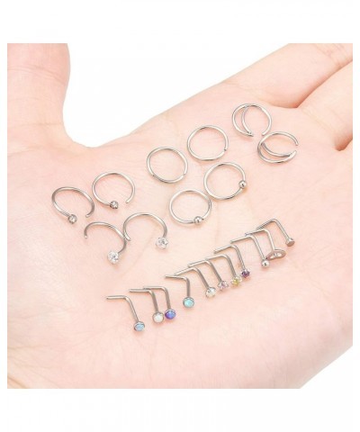 Nose Rings 16pcs 18g Nose Screw Rings Surgical Steel Piercing Jewelry Straight L Screw Clear CZ Nose Piercing Jewelry Silver ...