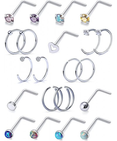 Nose Rings 16pcs 18g Nose Screw Rings Surgical Steel Piercing Jewelry Straight L Screw Clear CZ Nose Piercing Jewelry Silver ...