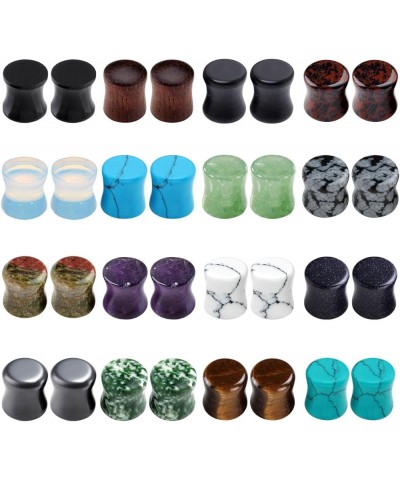 Acrylic Wood Mixed Stone Plugs 16 Pairs/32 Pieces Set Ear Plugs Ear Tunnels Ear Gauges Double Flared Ear Expander Stretcher S...