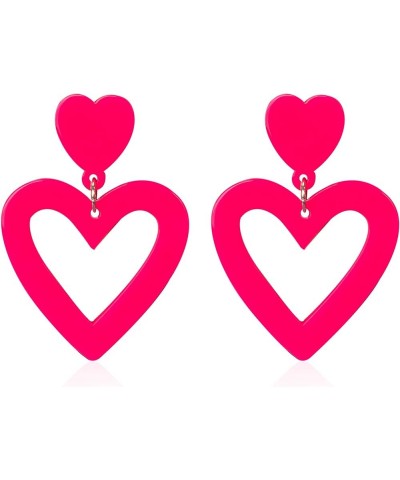 Summer Hot Pink Love Heart Earrings for Women Girls Y2K Double Heart Red Dangle Earrings Lightweight Acrylic Earrings Jewelry...