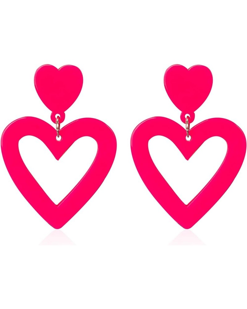 Summer Hot Pink Love Heart Earrings for Women Girls Y2K Double Heart Red Dangle Earrings Lightweight Acrylic Earrings Jewelry...