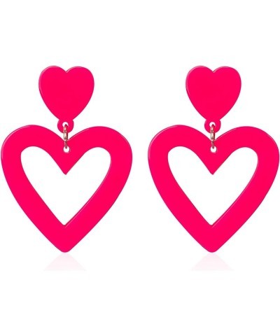 Summer Hot Pink Love Heart Earrings for Women Girls Y2K Double Heart Red Dangle Earrings Lightweight Acrylic Earrings Jewelry...