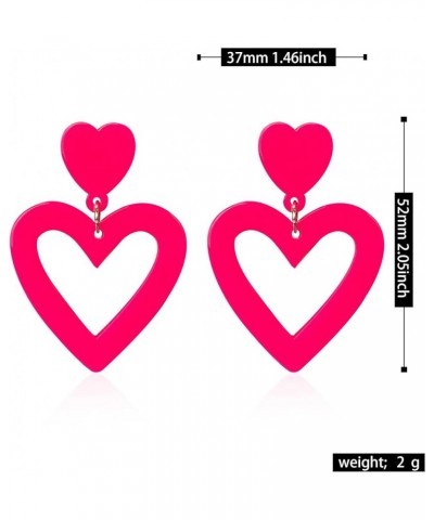 Summer Hot Pink Love Heart Earrings for Women Girls Y2K Double Heart Red Dangle Earrings Lightweight Acrylic Earrings Jewelry...