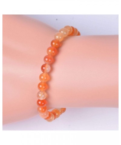 Gem Semi Precious Gemstone 6mm Round Beads Stretch Bracelet 6.5 Inch Unisex Red Orange Agate $12.97 Bracelets