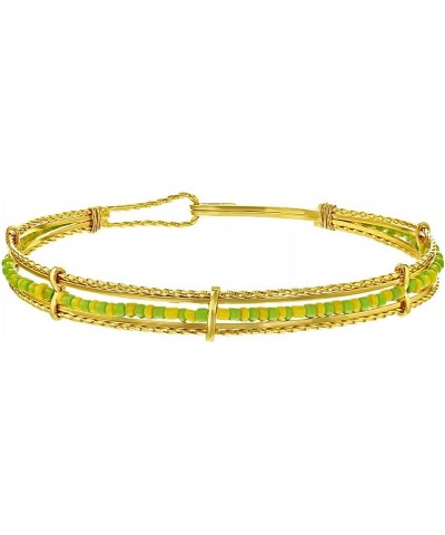 Gold Plated Babalawo Green and Yellow Beads Bangle Orula Bracelet for Women - Beautiful Gold Plated Orula Bangle Bracelet - S...