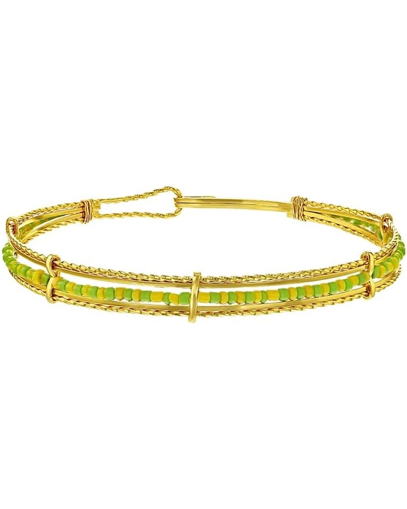 Gold Plated Babalawo Green and Yellow Beads Bangle Orula Bracelet for Women - Beautiful Gold Plated Orula Bangle Bracelet - S...