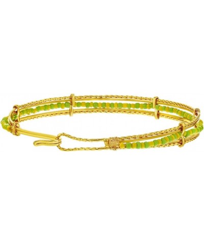 Gold Plated Babalawo Green and Yellow Beads Bangle Orula Bracelet for Women - Beautiful Gold Plated Orula Bangle Bracelet - S...