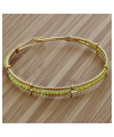 Gold Plated Babalawo Green and Yellow Beads Bangle Orula Bracelet for Women - Beautiful Gold Plated Orula Bangle Bracelet - S...