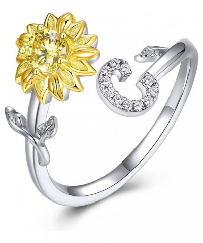 Sterling Silver initial Ring Sunshine Sunflower CZ Stackable A-Z Open Rings for Women Adjustable Size 6-12 C $14.03 Rings