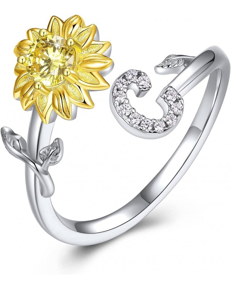 Sterling Silver initial Ring Sunshine Sunflower CZ Stackable A-Z Open Rings for Women Adjustable Size 6-12 C $14.03 Rings