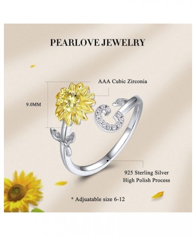 Sterling Silver initial Ring Sunshine Sunflower CZ Stackable A-Z Open Rings for Women Adjustable Size 6-12 C $14.03 Rings