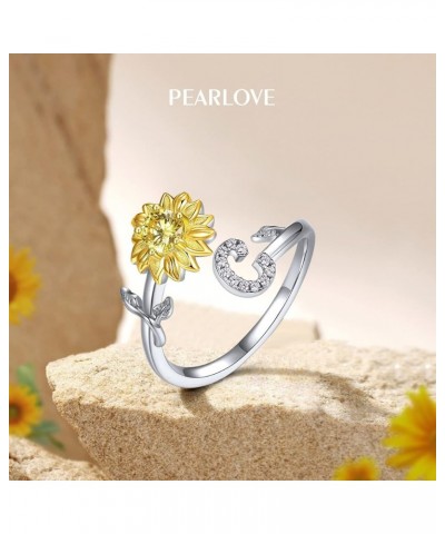 Sterling Silver initial Ring Sunshine Sunflower CZ Stackable A-Z Open Rings for Women Adjustable Size 6-12 C $14.03 Rings