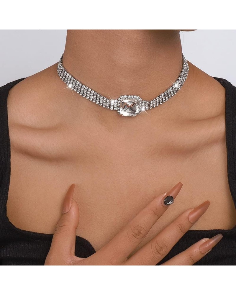 Sexy Shiny Short Choker Necklaces Rhinestone Necklace Chain Long Sparkly Crystal Necklace Jewelry for Women and Girls Silver ...