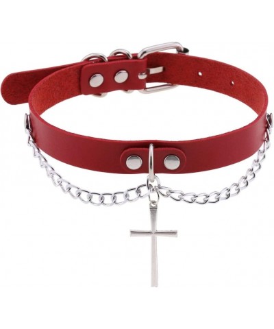 Goth PU Leather Cross Choker Collar Necklaces For Women Girls Punk Costume Jewelry For Men Necklaces Adjustable red $8.54 Nec...