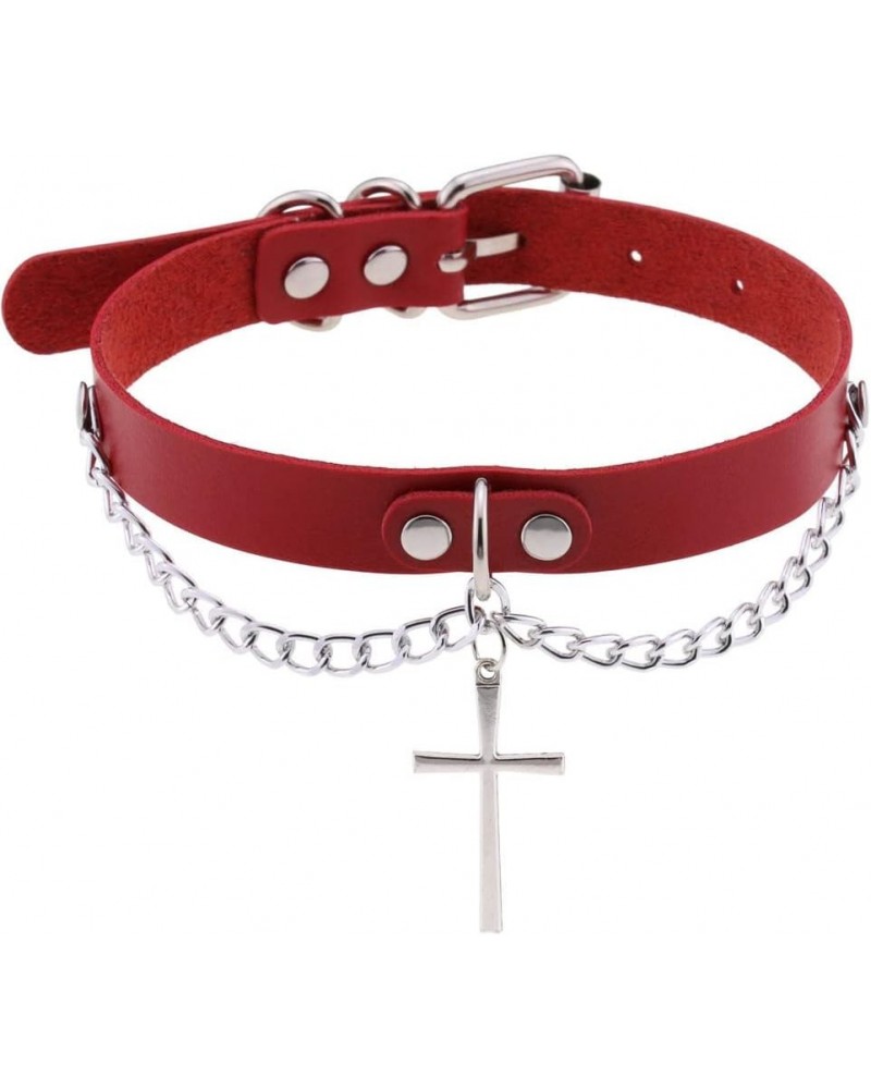 Goth PU Leather Cross Choker Collar Necklaces For Women Girls Punk Costume Jewelry For Men Necklaces Adjustable red $8.54 Nec...