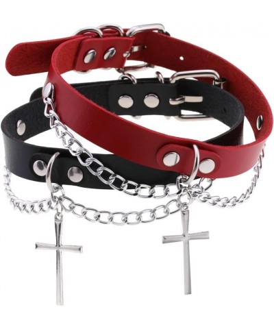 Goth PU Leather Cross Choker Collar Necklaces For Women Girls Punk Costume Jewelry For Men Necklaces Adjustable red $8.54 Nec...