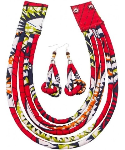 African Necklace Earrings Set Ankara Fabric Print Multilayer Woven Rope Choker Layered Strand Collar color_05 $13.10 Jewelry ...