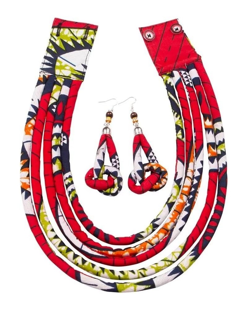 African Necklace Earrings Set Ankara Fabric Print Multilayer Woven Rope Choker Layered Strand Collar color_05 $13.10 Jewelry ...