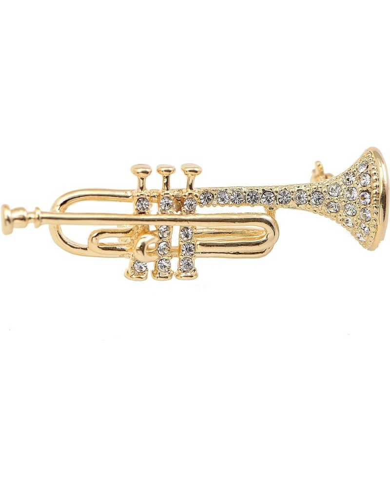 Tiny Jewel Crystal Trumpet Instrument Brooch Pin Gold $8.95 Brooches & Pins