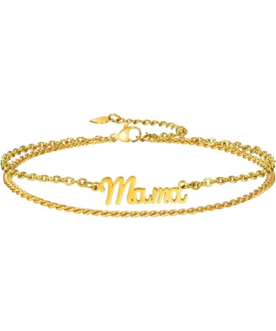 Custom Name Ankle Bracelets for Women - Personalized Nameplated Layered Link Chain Anklet, 18K Gold Plated Stainless Steel Su...