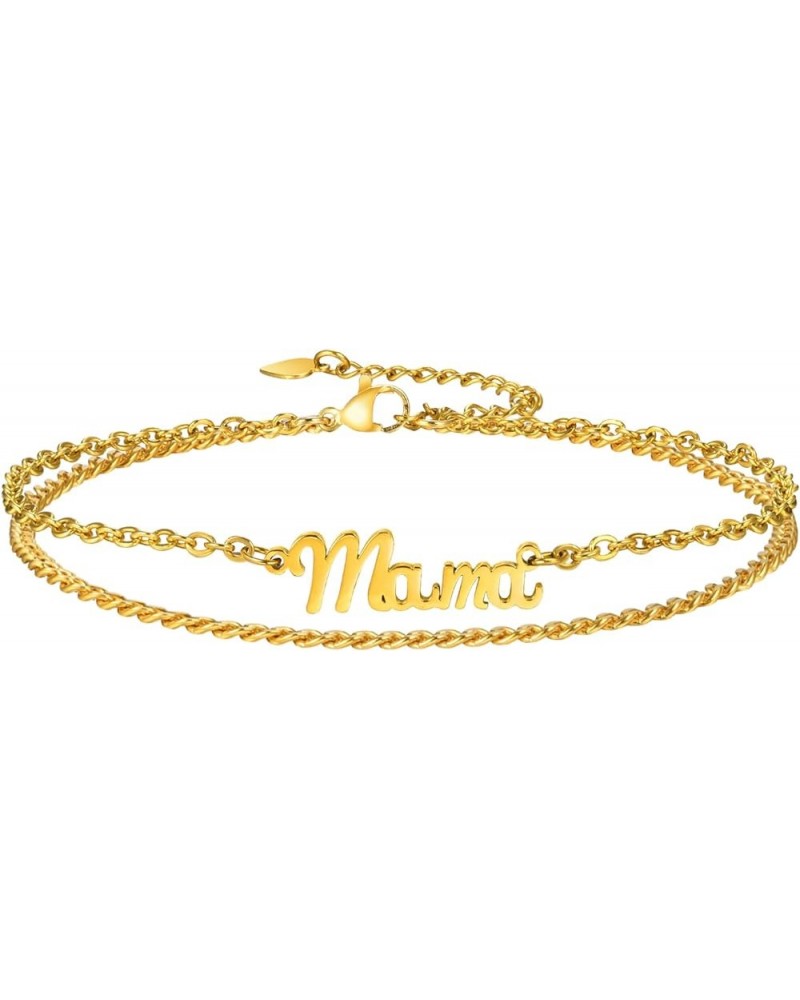 Custom Name Ankle Bracelets for Women - Personalized Nameplated Layered Link Chain Anklet, 18K Gold Plated Stainless Steel Su...