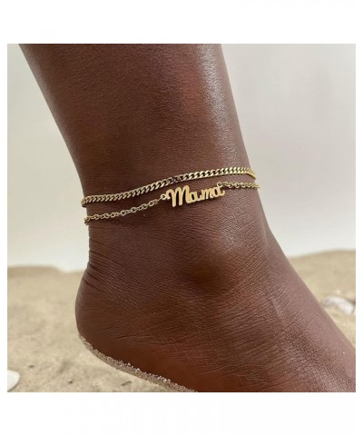 Custom Name Ankle Bracelets for Women - Personalized Nameplated Layered Link Chain Anklet, 18K Gold Plated Stainless Steel Su...