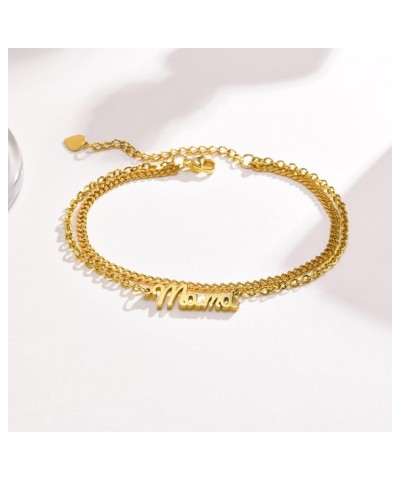 Custom Name Ankle Bracelets for Women - Personalized Nameplated Layered Link Chain Anklet, 18K Gold Plated Stainless Steel Su...