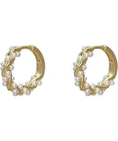 Pearl Hoop Earrings For Women Lightweight Pearl Hoops For Girls Leather for Earrings Gold One Size $7.54 Earrings