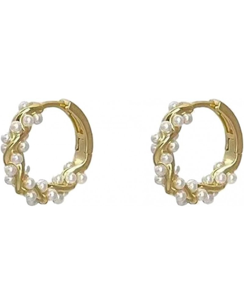 Pearl Hoop Earrings For Women Lightweight Pearl Hoops For Girls Leather for Earrings Gold One Size $7.54 Earrings