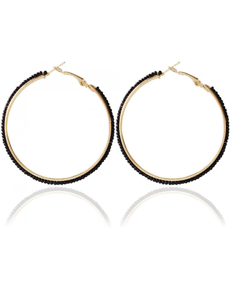 Bohemian Seed Bead Hoop Earrings Geometric Round Circle Rice Beaded Dangle Stud Earrings for Women Girls Ethnic Beach Ear Jew...