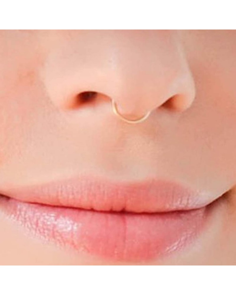 Fake Nose Rings Hoop Stainless Steel Faux Fake Lip Ear Nose Septum Ring Non-Pierced Clip On Nose Hoop Rings,Steel Golden $3.5...