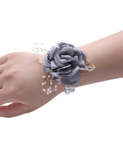 Grey Satin Rose Wrist Corsage & Boutonniere Wedding Bridal Bridesmaid Wrist Corsage Wristband and Men's Groom Bridegroom Bout...