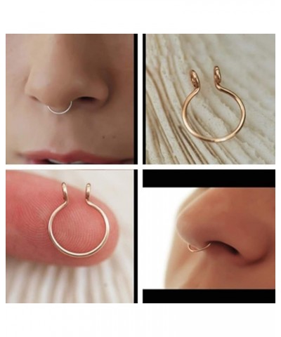 Fake Nose Rings Hoop Stainless Steel Faux Fake Lip Ear Nose Septum Ring Non-Pierced Clip On Nose Hoop Rings,Steel Golden $3.5...