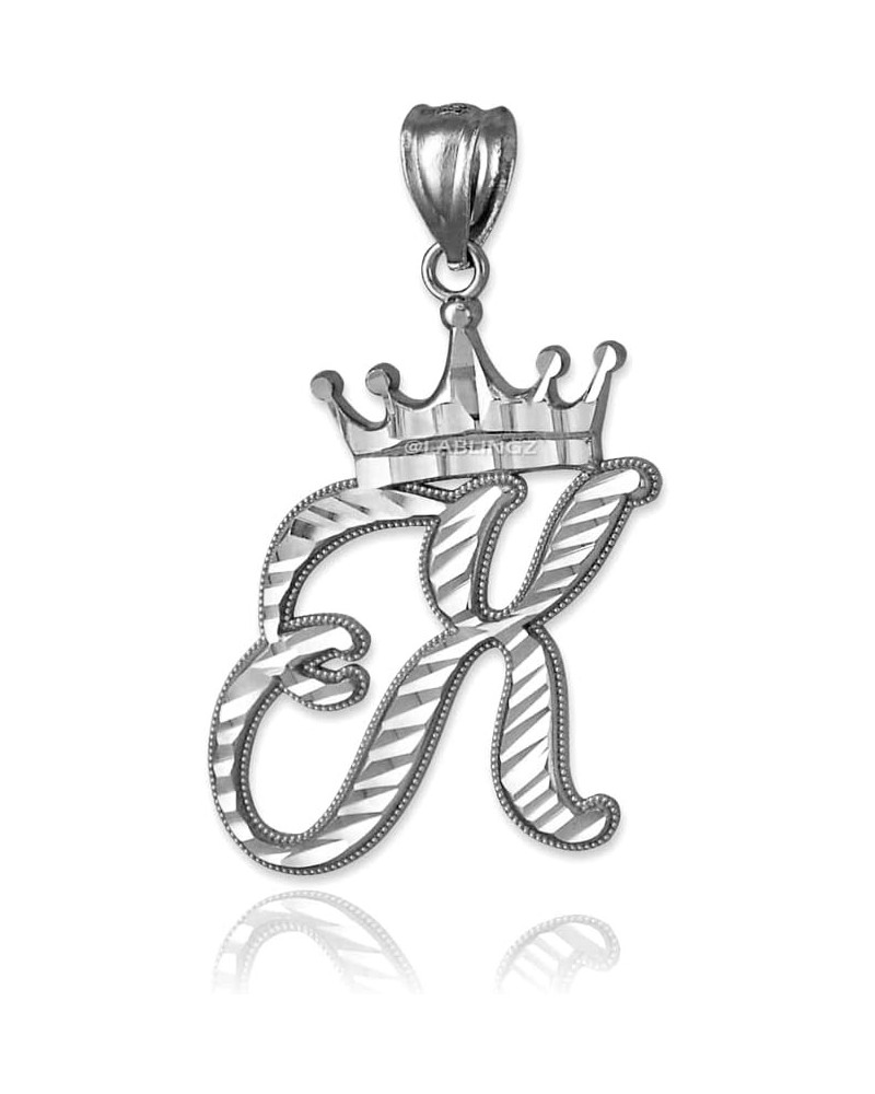 .925 Sterling Silver Sparkle-Cut Royal Crown Cursive Monogram Letter Initial A-Z Alphabet Pendant - Choice of Initial Letter ...