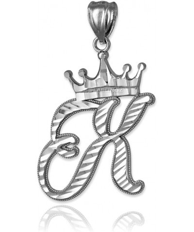 .925 Sterling Silver Sparkle-Cut Royal Crown Cursive Monogram Letter Initial A-Z Alphabet Pendant - Choice of Initial Letter ...