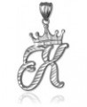 .925 Sterling Silver Sparkle-Cut Royal Crown Cursive Monogram Letter Initial A-Z Alphabet Pendant - Choice of Initial Letter ...