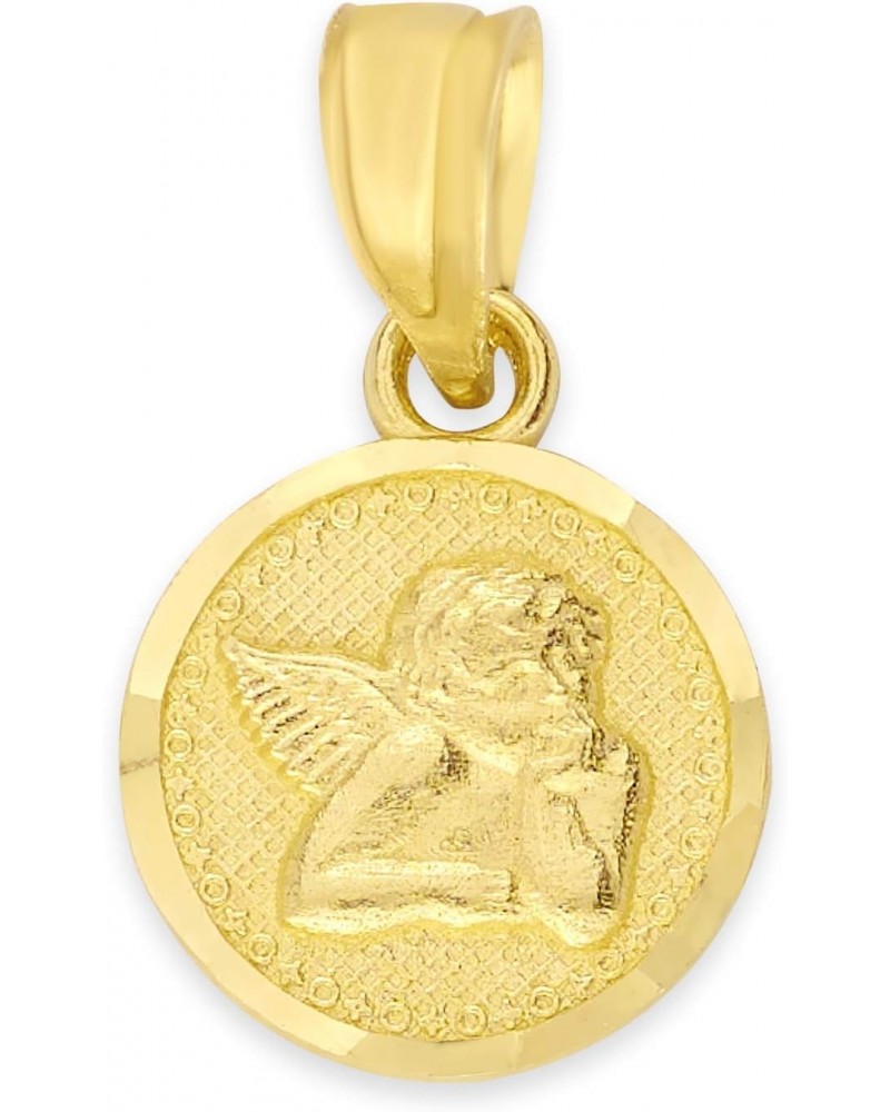 10k Solid Yellow Gold Dainty Angel Medallion Necklace with Cross on Back, Small Religious Cherub Pendant for Prayer $28.07 Ne...