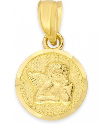 10k Solid Yellow Gold Dainty Angel Medallion Necklace with Cross on Back, Small Religious Cherub Pendant for Prayer $28.07 Ne...