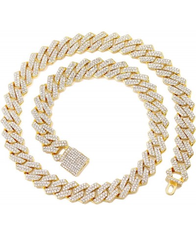 Miami Cuban Link Chain for Men 14mm Diamond Iced Out Cuban Link Chain Necklace Bracelet Hip Hop Jewelry Mens Women gold 24inc...