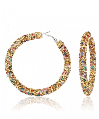 Glitter Hoop Earrings with Crystal Rhinestone Wrapped Bohemian Sparkle Circle Round Dangle Earrings Bling Party Banquet Ear J...