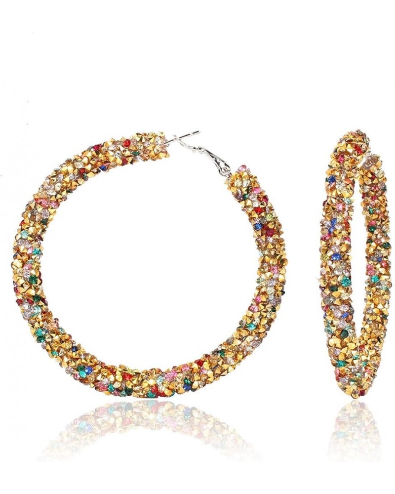 Glitter Hoop Earrings with Crystal Rhinestone Wrapped Bohemian Sparkle Circle Round Dangle Earrings Bling Party Banquet Ear J...