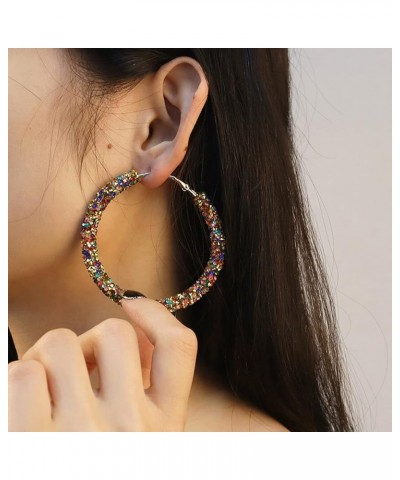 Glitter Hoop Earrings with Crystal Rhinestone Wrapped Bohemian Sparkle Circle Round Dangle Earrings Bling Party Banquet Ear J...