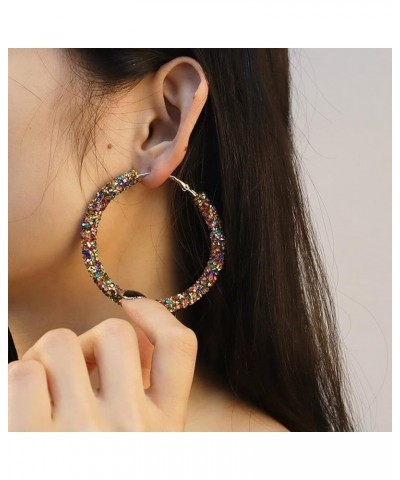 Glitter Hoop Earrings with Crystal Rhinestone Wrapped Bohemian Sparkle Circle Round Dangle Earrings Bling Party Banquet Ear J...