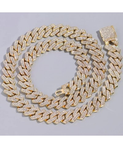 Miami Cuban Link Chain for Men 14mm Diamond Iced Out Cuban Link Chain Necklace Bracelet Hip Hop Jewelry Mens Women gold 24inc...