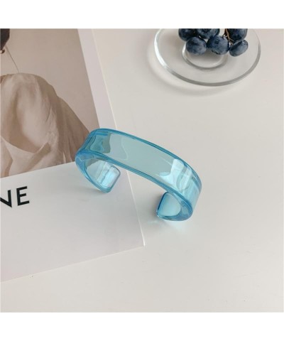 Acrylic Open Cuff Bangle Colorful Simple Geometric Transparent Resin Bracelet Jewelry B Blue $6.71 Bracelets